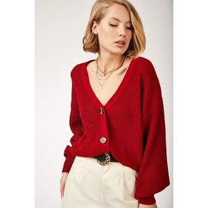 Happiness İstanbul Women's Red V-Neck Buttons Knitwear Cardigan obraz