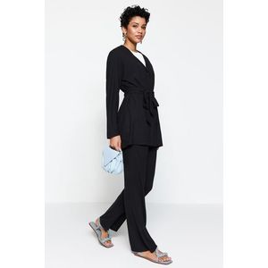 Trendyol Black Knitted Tunic-Pants Set with Fastening Detail in the Front obraz