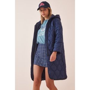 Happiness İstanbul Women's Navy Blue Hooded Quilted Coat obraz