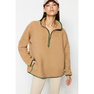 Trendyol Camel Plush Knitted Sports Sweatshirt obraz