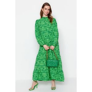 Trendyol zelené vzorované poloviční tlapky široké bavlněné tkané šaty obraz