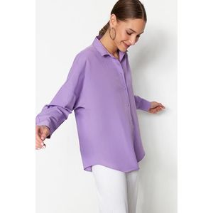 Trendyol fialová bavlněná oversize volná tkaná košile obraz