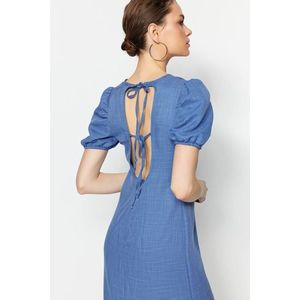 Trendyol modré rovné mini tkané šaty s detailem zad obraz