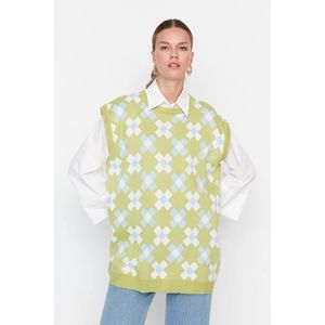 Trendyol světle zelený květinový pletený svetr obraz