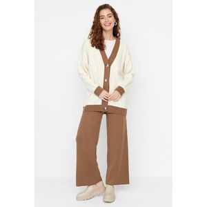 Trendyol Brown Stripe Detailed Cardigan-Pants Knitwear Set obraz
