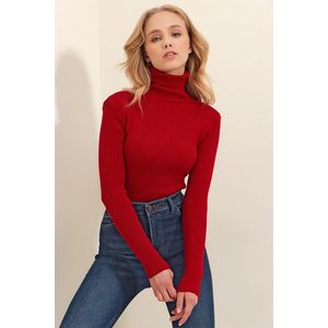 Trend Alaçatı Stili Women's Burgundy Turtleneck Ribbed Knitwear Sweater obraz