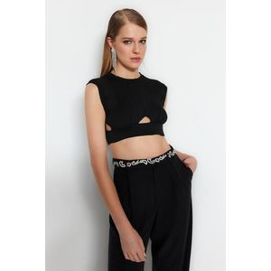 Trendyol Black Crop Sweater With Window/Cut Out Detailed Blouse obraz