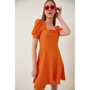 Happiness İstanbul Women's Orange Square Collar Flared Dress obraz