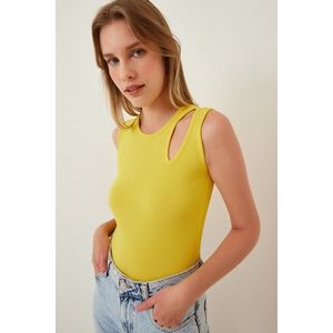 Happiness İstanbul Women's Yellow Cut Out Detailed Corduroy Knitted Blouse obraz