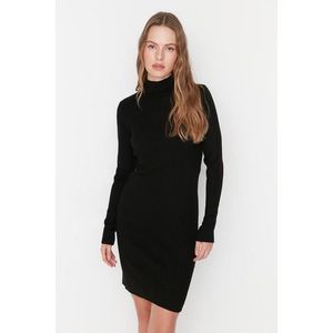 Trendyol Black Black Mini Knitwear High Collar Dress obraz
