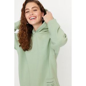 Trendyol Mint Thick Fleece Inside Printed Relaxed/Comfortable Fit Hooded Knitted Sweatshirt obraz