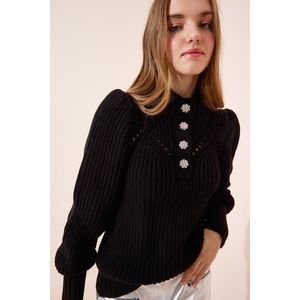 Happiness İstanbul Women's Black Stylish Buttoned Openwork Knitwear Sweater obraz