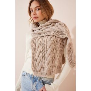 Happiness İstanbul Women's Beige Knitted Detailed Sweater Scarf obraz