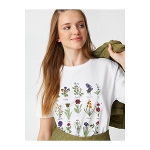Koton Floral Printed T-Shirt Crew Neck Short Sleeved obraz