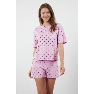 Trendyol Pink 100% Cotton Heart Patterned T-shirt-Shorts Knitted Pajama Set obraz