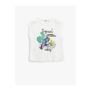 Koton Parrot Stamp Sequin Embroidered T-Shirt Window Detail Sleeveless obraz