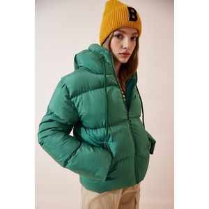 Happiness İstanbul Women's Green Hooded Down Jacket obraz