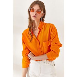 Olalook Women's Orange One Pocket Woven Viscose Shirt obraz