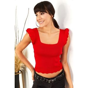 Olalook Women's Red Summer Knitwear Blouse with Frilled Sleeves obraz