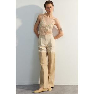 Trendyol Limitovaná edice béžových tkaných kalhot se širokými nohavicemi obraz