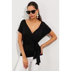 Cool & Sexy Women's Black Double Breasted Blouse obraz