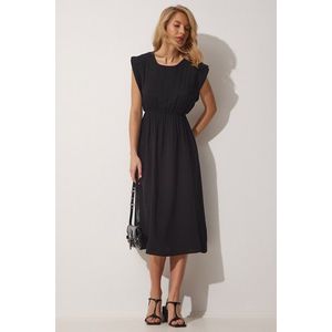 Happiness İstanbul Women's Black Pleated Summer Knitted Dress obraz