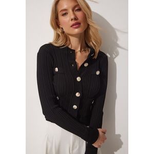 Happiness İstanbul Women's Black Stylish Buttoned Crop Knitwear Cardigan obraz