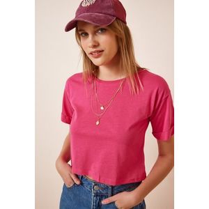 Happiness İstanbul Women's Pink Crop Knitted T-Shirts obraz