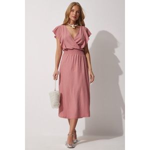 Happiness İstanbul Women's Dry Rose Ruffles, Textured Knitted Dress obraz