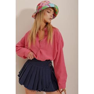 Trend Alaçatı Stili Women's Fuchsia Oversized Linen Shirt obraz