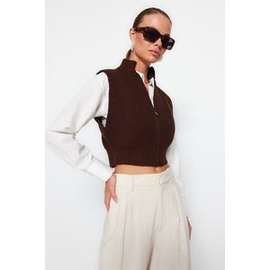 Trendyol Brown Crop Zipper Základní pletený svetr obraz