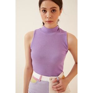 Happiness İstanbul Women's Lilac Turtleneck Cotton Knitted Blouse obraz