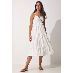 Happiness İstanbul Women's White Halter Pleated Summer Knitted Dress obraz
