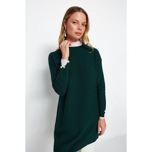 Trendyol Dark Green Sleeves Pearl Detailed Knitwear Sweater obraz