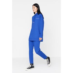 Trendyol Saxe Blue Hoodie With Print Detailed Knitted Tracksuit Set obraz