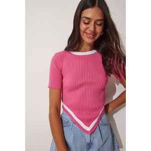 Happiness İstanbul Women's Pink Asymmetrical Cut Crop Knitwear Blouse obraz