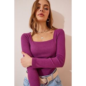 Happiness İstanbul Women's Light Plum Square Collar Corduroy Knitted Blouse obraz