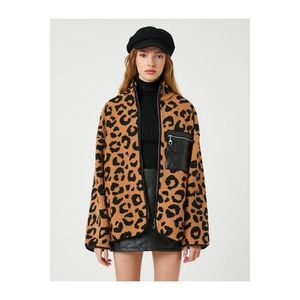 Koton Leopard Patterned Plush Zippered Sweatshirt obraz