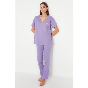 Trendyol Lilac 100% Cotton Printed, Pocket Detailed, Wide Fit T-shirt-Set Pants, Knitted Pajamas. obraz