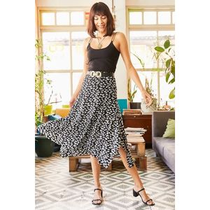Olalook Women's Black Beads Asymmetrical Patterned Skirt obraz