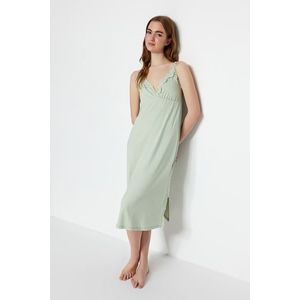 Trendyol Mint Lace and Slit Detailed Rope Strap Knitted Nightdress obraz