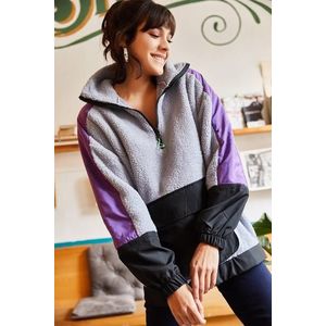 Olalook Women's Lilac Zipper Oversized Plush Sweatshirt obraz