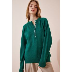Happiness İstanbul Women's Dark Green Buttoned Collar Knitwear Sweater obraz