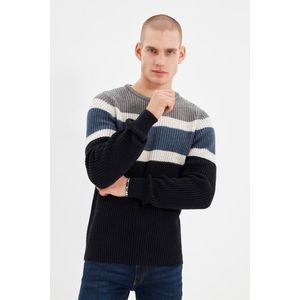 Trendyol Gray Slim Fit Crew Neck Paneled Knitwear Sweater obraz