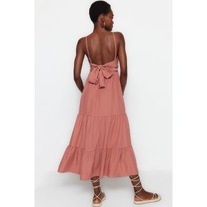 Trendyol Dried Rose Skirt Flounce Back Tie Detailed Strappy Maxi Woven Dress obraz