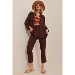 Trend Alaçatı Stili Women's Brown Polo Collar Double Seekers Set obraz