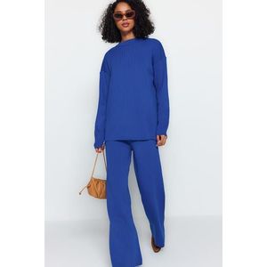 Trendyol Indigo Wide Fit Basic Top and Bottom Set With Trousers, Tricot obraz