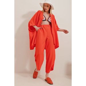 Trend Alaçatı Stili Women's Orange With Slit Legs, Textured Trousers and a Jacket Double Suit obraz