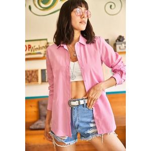 Olalook Women's Candy Pink Basic Woven Poplin Shirt obraz