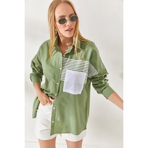 Olalook Musty Green Oversized Woven Shirt with Pocket Detail obraz